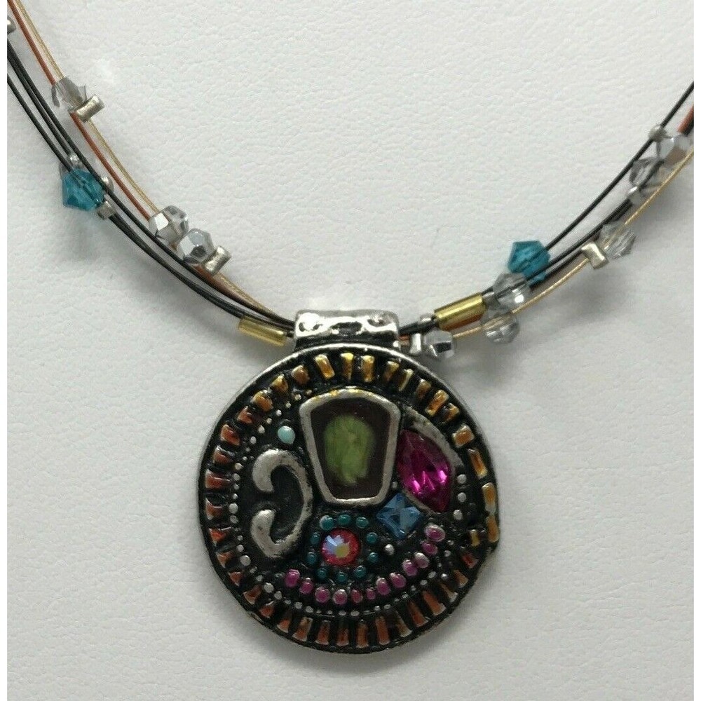 CHICO'S Necklace Floating Colorful Enamel Crystal Blue Red Orange Tribal Style